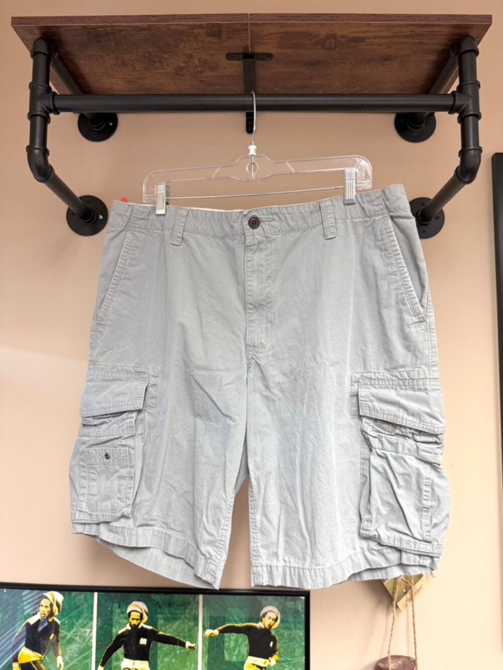 90s Dockers Khakis Vintage Faded Seafoam Grey Utility Cargo Shorts Lee Dickies